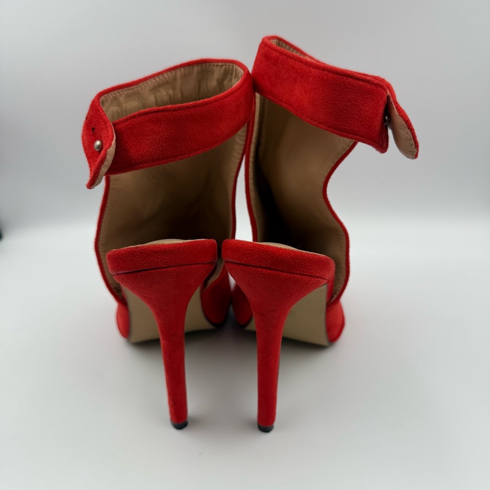 Meiliani Red Faux Suede Peep Toe Stiletto Booties Women’s Size 8 - Picture 6 of 15